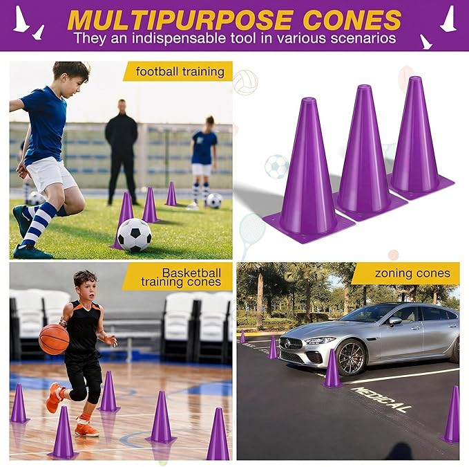 12 Inch Durable Cones,12pcs Versatile Plastic Traffic Cones and Soccer Cones for Sports Training,Agility Drills,Parking Safety,Basketball Training,Football Training.