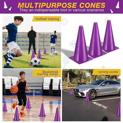 12 Inch Durable Cones,12pcs Versatile Plastic Traffic Cones and Soccer Cones for Sports Training,Agility Drills,Parking Safety,Basketball Training,Football Training.