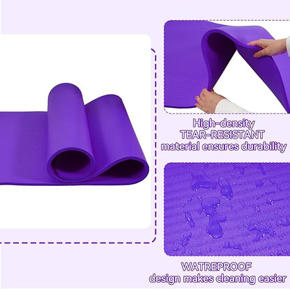 Fitvids Yoga Mat, 1/2-Inch Extra Thick High Density Exercise Mat, Anti-Tear Exercise Yoga Mat with Carrying Strap, Suitable for Various Yoga Exercises