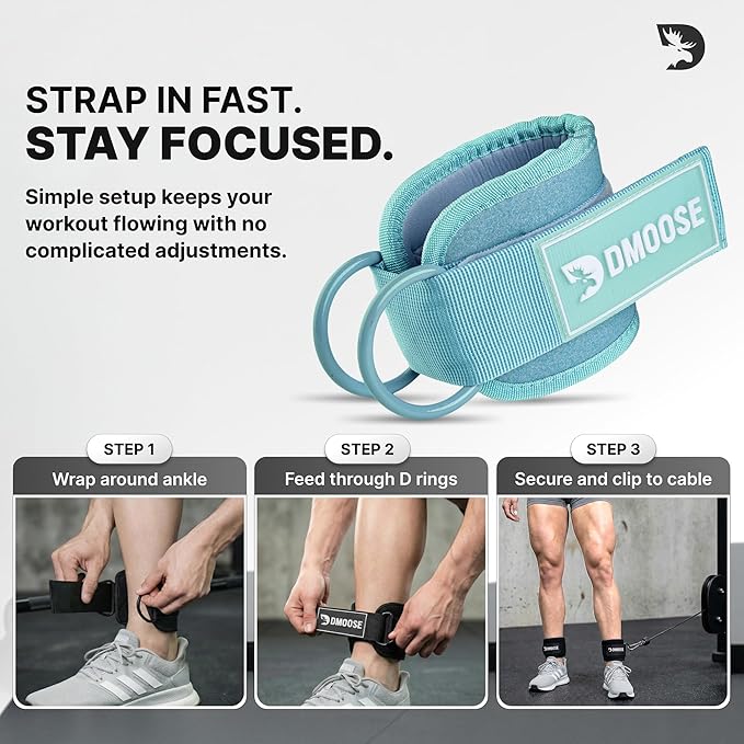 DMoose Fitness Ankle Strap for Cable Machine - One Size Fit with Premium Padding Cuffs, Ankle Bands for Working Out, Booty Workouts, Leg Extension, Hip Abductors, Kickbacks & Lower Body Exercises