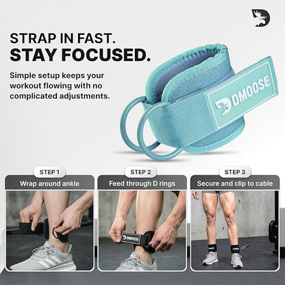 DMoose Fitness Ankle Strap for Cable Machine - One Size Fit with Premium Padding Cuffs, Ankle Bands for Working Out, Booty Workouts, Leg Extension, Hip Abductors, Kickbacks & Lower Body Exercises