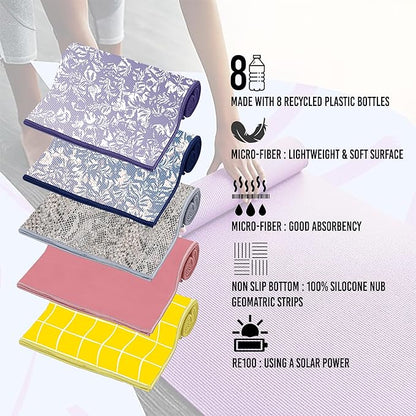 Private Island Hot Yoga Beach Mat Towel Non Slip Recycling Microfiber Quick Dry Compact Sand Water Sports Gym Picnic Blanket Outdoor Camping 24”x68” (CROCGRAY, Large)