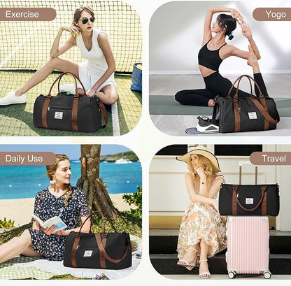 Gym Bag for Women Men with Shoes Compartment,Sports Duffle Bag Personal item travel Duffel Bags Tote Bag Small Carry on Weekender Overnight Bags Workout Dance Bag Hospital Holdalls Black Brown