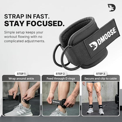 DMoose Fitness Ankle Strap for Cable Machine - One Size Fit with Premium Padding Cuffs, Ankle Bands for Working Out, Booty Workouts, Leg Extension, Hip Abductors, Kickbacks & Lower Body Exercises