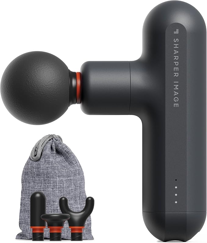 Sharper Image Powerboost Move Aero 3.0 – Mini Percussion Massage Gun| Updated Soft-Touch Design, Carrying Bag, 4 Nodes| Portable Full Body Back & Shoulder Massager| Deep Tissue Massage Tool Gift