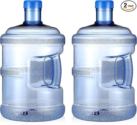 Bokon 2 Pieces gallon water jugs Round Plastic Water Bottle with Handle Screw Cap Reusable Large Capacity Bottle for Camping Outdoor Travel Gym Use