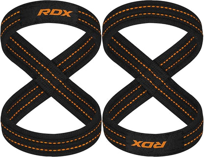 RDX Weight Lifting Straps Figure 8, Anti Slip Strap with Cuffs Wrist Support for Gym Workout Deadlift Powerlifting Bodybuilding Weightlifting, Fitness Strength Training, Hand Bar Grip for Men