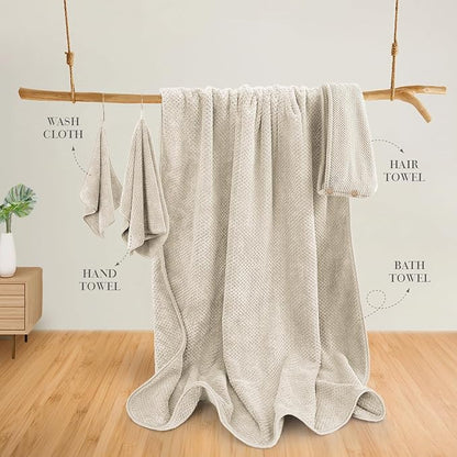 35X70 Inches Extra Large Bath Towels Sets of 4 for Bathroom Super Soft Quick Dry Bath Towels Hand Towels Washcloth Towels Microfiber Shower Towels for Women Daily Use (Khaki, 4 Piece)