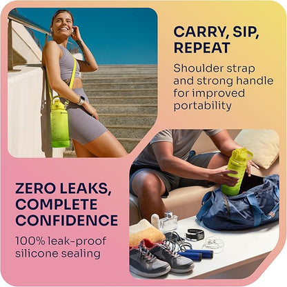 1/2 Gallon Water Bottle with 74.3 oz Capacity - Motivational Time Markers for Daily Hydration Goals - Leakproof BPA Free Tritan with Removable Straw