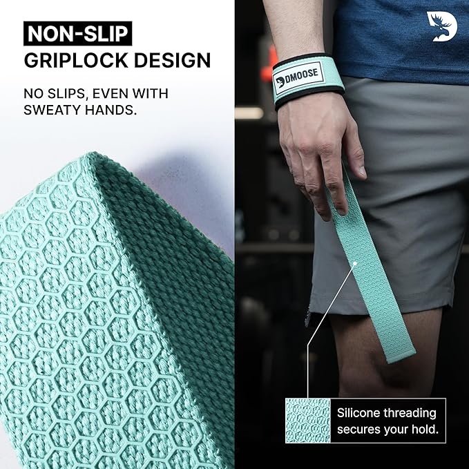 DMoose Fitness Lifting Straps 24" (Pair) - 5mm Padded Durable Wrist Straps for Weightlifting & Powerlifting - Cotton Lifting Strap with Silicone Grip for Men & Women - Deadlift Strap for Gym Workout