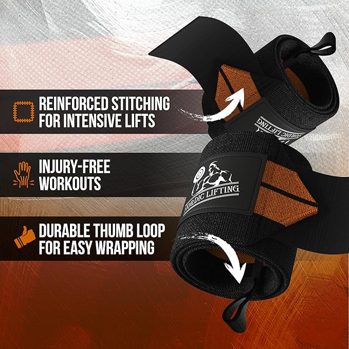 Nordic Lifting Wrist Wraps (1 Pair/2 Wraps) – Lifting Wrist Wraps with Thumb Loop for Weightlifting, Powerlifting & CrossFit – Durable Wrist Support Straps for Men & Women – Gym Essentials for Heavy Lifts