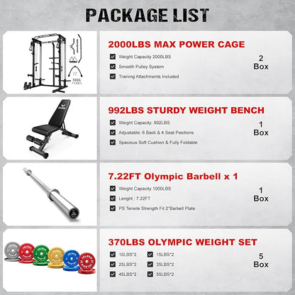 C21 Power Cage, 2000LBS Multi-Function Power Rack with Independent Dual Pulley System, All-in-One Squat Rack for Cable Crossover, Home Gym Workout Machine