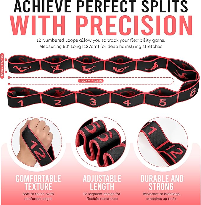 Resistance Bands, Stretch Band for Exercise, Physical Therapy, Rehab & Flexibility, Home Gym Equipment for Yoga, Pilates, Dance, Gymnastics, Number Loop Elastic Strap for Leg and Hip Stretches