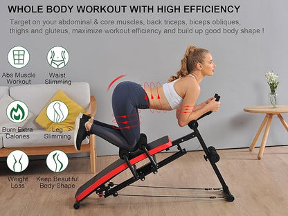 KESHWELL Ab Machine,Ab Workout Equipment For Home,Sit Up Push Up Workout Bench,Fitness Strength Training Equipment,Foldable Abdomen Exercise Machine With Resistance Bands,550lbs Capacity