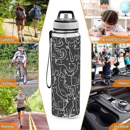 Burbuja Magical Black Cats 32 oz Water Bottle with Straw Lid, Leakproof & BPA Free Tritan Bottle for Gym Fitness Outdoor Sports