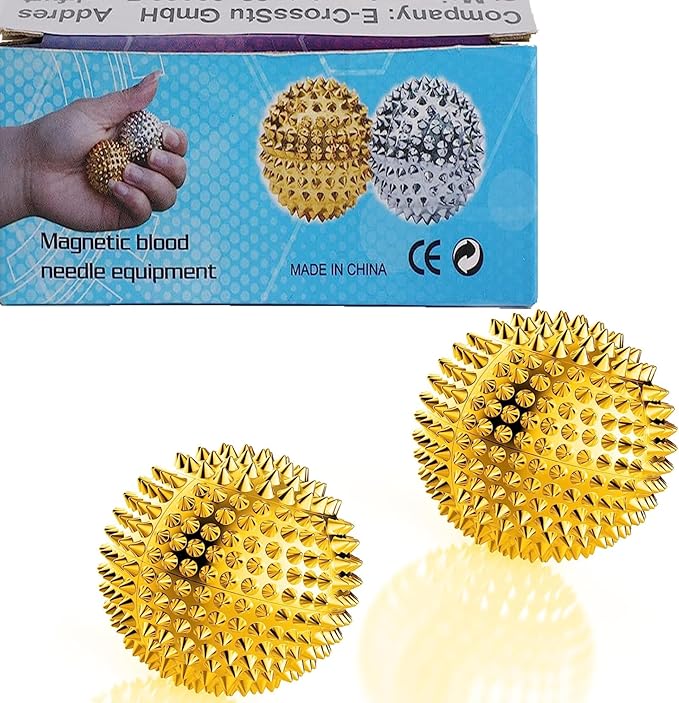 Spiky Magnetic Massage Balls - Gold Hand Acupuncture Ball 1 Pair for Adult and Kid, Exercise Squeeze Balls for Pain Pressure and Stress Relief