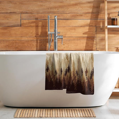 Brown Yellow Misty Forest Hand Towels Set of 2 Fall Mountain Woodland Decorative Bath Towel Nature Pine Trees Foggy Landscape Thin Kitchen Tea Dish Towels for Bathroom Spa Gym