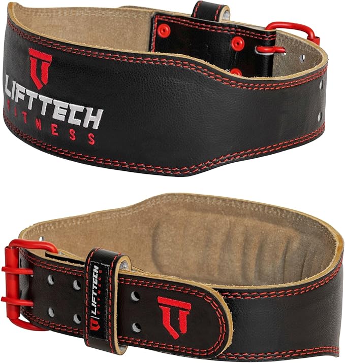 Lift Tech Fitness 4'' Padded Weight Lifting Belt - Leather Workout Belt for Men & Women - Gym Belt for Powerlifting, Deadlift, Strength training - 4'' Padded Belt for Weightlifting - Black