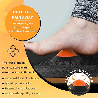 Trobing Standing Desk Mat Balance Board with Rollerball, Wooden Wobble Anti Fatigue Mat Balance Board for Standing Desk, Home Office Non-Slip Comfort Floor Mat to Relieve Foot, Knee, and Back Pain