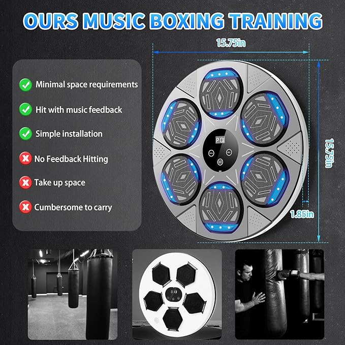 2026 Music Boxing Machine for Adults and Kids, Smart Bluetooth Boxing Training Equipment with Gloves Wall Mounted, Workout Punching Machine for Home,Office and Gym