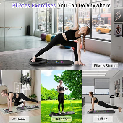 Pilates Board, Foldable Pilates Reformer Set for Home Workout with Timer, 6-in-1 Multifunctional Portable Reformer Pilates Machine at Home Pilates Equipment for Fitness, Exercise, Abs, Core Training