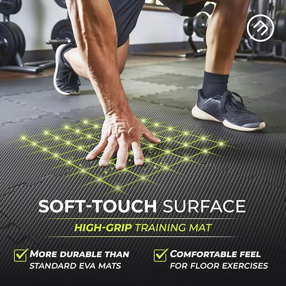 bemaxx Gym Mats Set - 18 pcs EVA Interlocking Foam Floor Tiles (12.6"x12.6"x0.4") 18sqft Protective Gym Flooring Sports Home Workout Exercise Mats Puzzle Garage Fitness Play-Room Pool Treadmill Bike