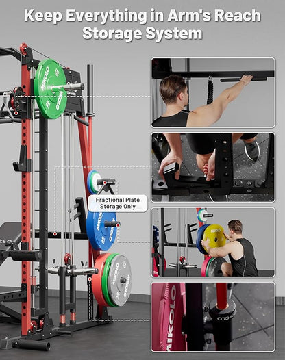 Mikolo M4 2.0 Smith Machine, 2200lbs Squat Rack with LAT-Pull Down System & Cable Crossover Machine, Training Equipment with Leg Hold-Down Attachment