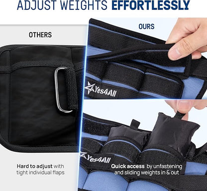Yes4All Adjustable Wrist & Ankle Weights 3.5/5 LB Pair, Leg Weights for Women & Men, Weighted Arm Bands with Removable Sandbags for Fitness, Pilates, Walking, Strength Training - Versatile Colors