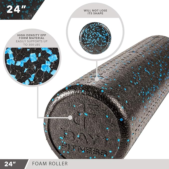 Day 1 Fitness High Density Muscle Foam Rollers - Sports Massage Rollers for Stretching, Physical Therapy, Deep Tissue, Myofascial Release - Ideal for Exercise and Pain Relief - Speckled Blue, 24”