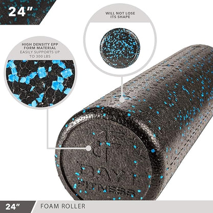 Day 1 Fitness High Density Muscle Foam Rollers - Sports Massage Rollers for Stretching, Physical Therapy, Deep Tissue, Myofascial Release - Ideal for Exercise and Pain Relief - Speckled Blue, 24”