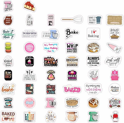 BulbaCraft 100Pcs Baking Stickers Funny, Bakery Stickers for Water Bottles - Baking Laptop Decals, Bakery Themed Party Decorations, Gifts for Women & Men