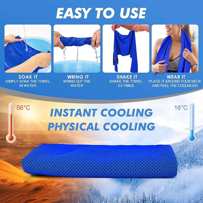 4 Pack Cooling Towels (47"x12") for Neck and Face, Ice Towel for Hot Weather, Soft Breathable Chilly Gym Towels, Microfiber Towel for Work Out, Yoga, Running, Camping & More Activities