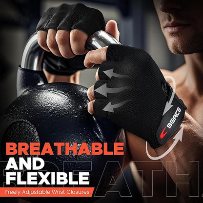 BEACE Weight Lifting Gym Gloves with Anti-Slip Leather Palm for Workout Exercise Training Fitness and Bodybuilding for Men & Women