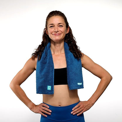 FACESOFT Eco Friendly Gym Towel Accessories for Working Out - Soft & Absorbent Cotton Exercise Towel - No Synthetic Microfibers or Plastics - Sweat Towel for Gym, Fitness, Sports, Yoga - Blue - 1 Pc