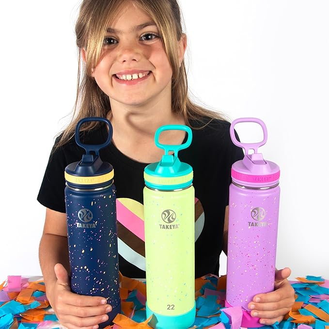 Takeya 22 oz Actives Stainless Steel Water Bottle with Straw Lid – Leakproof, Double-Wall Insulated, Keeps Drinks Cold 24 hrs/Hot 12 hrs, BPA-Free, Powder-Coated, Gym & Travel, Confetti Green Grass