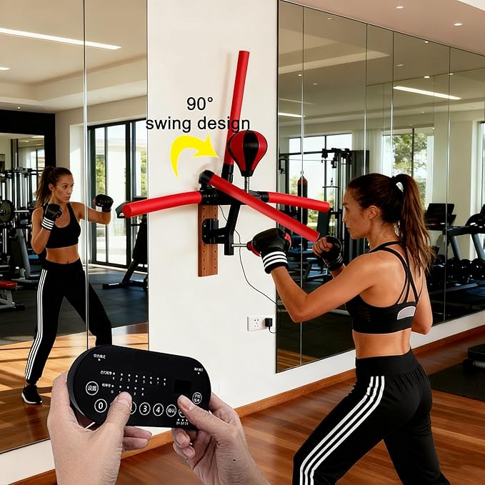 Smart Boxing Speed Trainer,Wall Mount Boxing Bar with 2 Speed Bag,Multifunction Machine with 4 Reaction Bar,2 Mode Setting Height Adjustable for Reaction Speed Stamina
