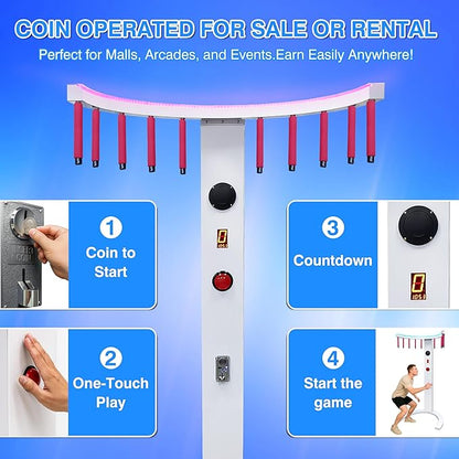 CAMINI Reflex Stick Challenge Game, Adjustable Speed Hand-Eye Coordination Trainer Arcade Machine for Events, Rentals, and Family Game Nights, LED Light & Music Reaction (White)