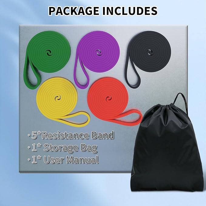 TOPOKO Resistance Bands Set of 5 – Pull Up Assistance Bands for Men & Women, Heavy Duty Workout Bands for Exercise, Strength Training, Stretching, Physical Therapy, Home & Gym