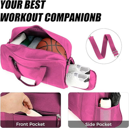Searock 21 Inch Gym Bag with Shoe Compartment, Sports Duffle Bag for Travel, Carry On Duffel Bag, Weekender Overnight Bags for Men and Women Traveling, Rose Pink