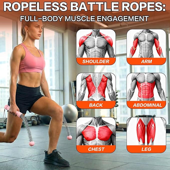 Ropeless Battle Ropes for Home Gym, Portable Cordless Weighted Battle Ropes with Storage Bag, High Calorie Burn for Men & Women, Fitness Equipment for HIIT & Low-Impact Aerobic Training