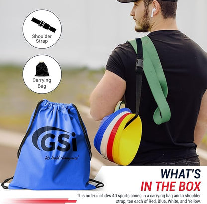 GSi Sports Training Cones for Agility Drills – Soccer & Basketball Multi-Sport Field Markers, Durable Flexible Cones in Multiple Shapes & Packs (20–80 Pack)