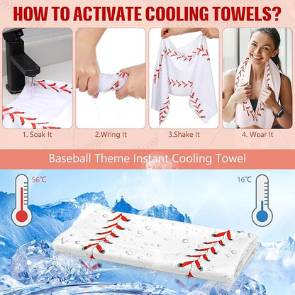 12 Pack Baseball Cooling Towels, Baseball Ice Towels for Neck, 40"x12" Breathable Chilly Towel with Plastic Container, Microfiber Sport Towel for Players Team Gift Sport Party Favors
