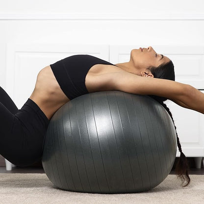 MICRODRY - Exercise Ball for Yoga, Pilates, Core-Enhancement, Strength Training & More, Balance Ball for Enhancing Flexibility, Pump Included, Grey