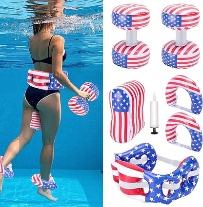 RunNico 7 Pcs PVC Water Workout Equipment, Aquatic Exercise Dumbbells and Cuffs Set, Inflatable Swimming Float Belt with Pull Buoy for Water Aerobics Pool Fitness Sports