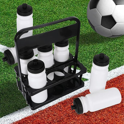 2026 Upgraded Water Bottle Carrier with 8pcs 20 oz Bottles and Stickers, Plastic Wide Squeeze Water Sports Bottles, Foldable Water Bottle Carrier, Soccer Water Bottles, Sports Team, Fitness Bike Gym