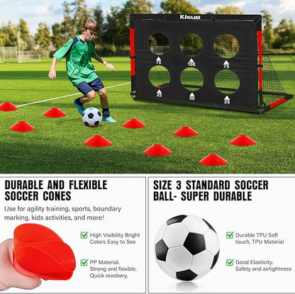 Kids Soccer Goal for Backyard Set - 2 of 6x4 ft Soccer Goals Training Equipment, Soccer Net for Kids Age 3-5 6-8 8-10 10-12, Ball, Targets for Toddler Kid Youth Soccer Games Sports Outdoor Play