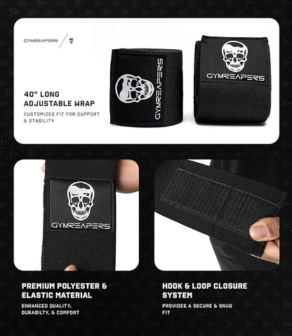 Gymreapers Weightlifting Elbow Wraps (1 Pair) - Flexible 40'' Elbow Compression Strap & Joint Support Brace - for Bench Press, Powerlifting, and Pressing