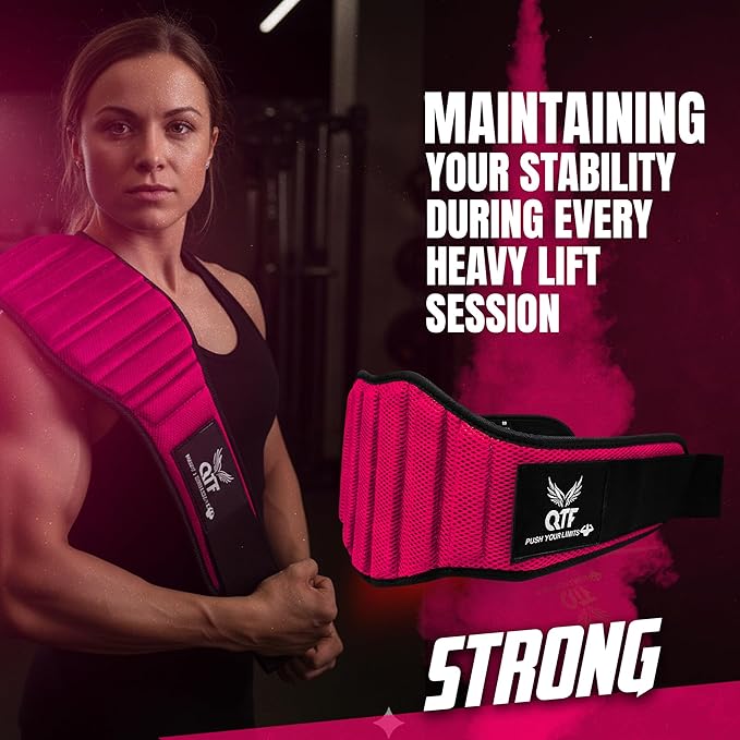 QTF Fitness Neoprene Weight Lifting Belt - Adjustable 6" Gym Support for Stability & Lumbar Support - Sweat Resistant Weightlifting Belt for Men & Women for Squats, Deadlifts & Bench Presses