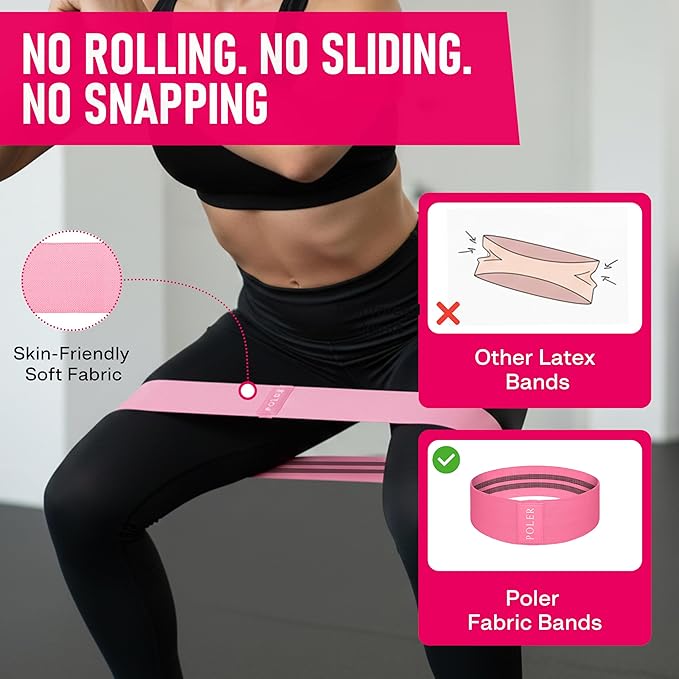 Poler Fit Kit: Fabric Resistance Bands Kit with 3 Levels (Light, Medium, Heavy) + 9″ Pilates Ball for Home Workouts – Exercise Bands Set for Strength Training, Pilates, Yoga, Glutes, Legs & Full Body