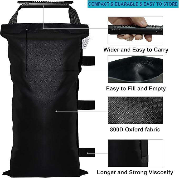 16 Pack (NO Sand) SANWAY 448 LBS Sand Bags for Canopy -Portable and Durable to Secure Tents, Canopies, and Umbrellas at Outdoor Events (Black)